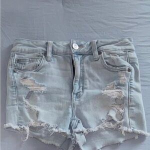 American Eagle Outfitters Light Blue Distressed Jean Shorts